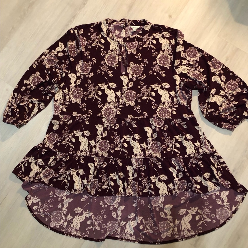 Cato Burgundy Floral high low Tunic Top
